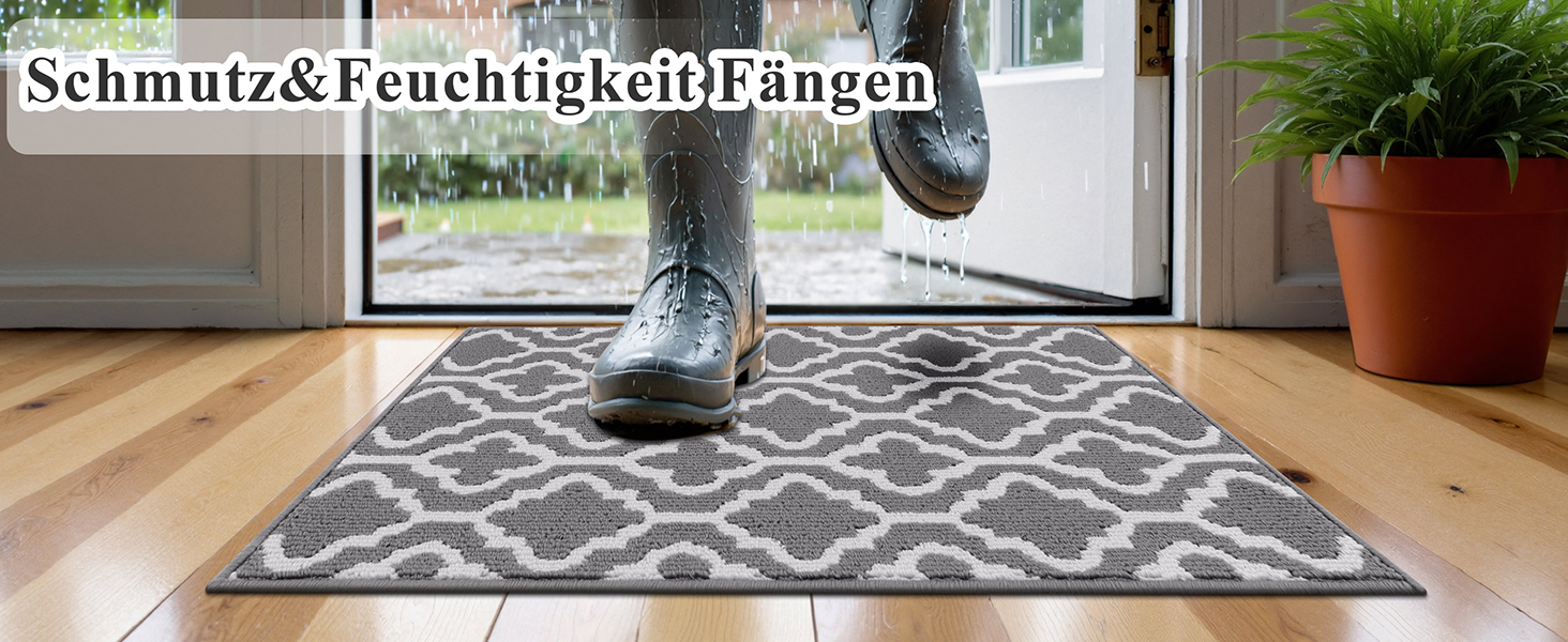 Килимок вхідний SHACOS 90x150 см протибрудний та протиковзкий, вологостійкий килим для дому, передпокою, тераси та саду, сірий