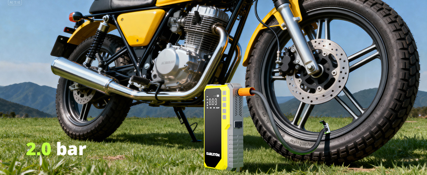 Powerbank для авто Karlxtom з компресором 190PSI, 88Wh, 4500A, LED-ліхтар, LCD-дисплей, для бензинових та дизельних двигунів (до 10L)
