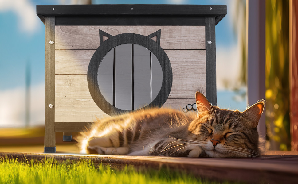 Будиночок для котів Vounot® з асфальтовим дахом, вулиця, 57 x 45 x 43 см (Сірий)