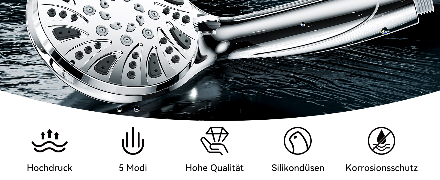 Насадка для душу Magichome з шлангом 2м, високого тиску, 5 режимів розпилення, турбо-дизайн, економна водозбереження, ручна лійка для душу з низьким тиском води (срібна з шлангом)