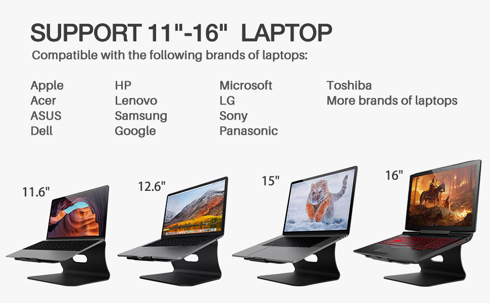 Підставка для ноутбука з алюмінію, сіра, для MacBook Air/Pro, Dell, HP, Lenovo, Microsoft Surface, Samsung (11-16 дюймів)