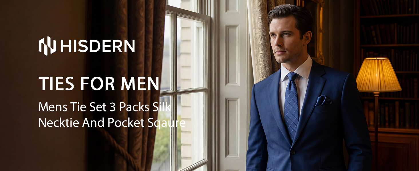 HISDERN Комплект краваток для чоловіків: 3 краватки + 1 нагрудна хустинка. Шовкові краватки, класичний стиль, для весілля та свят.