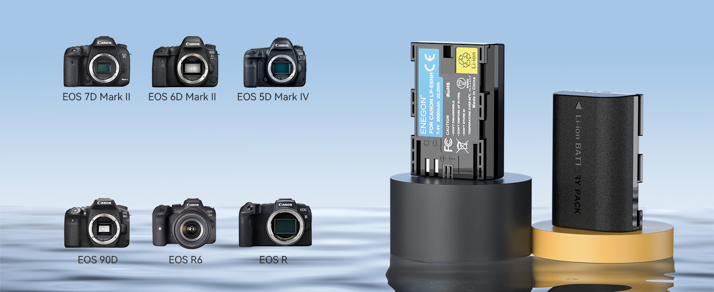 Зарядний пристрій ENEGON LP-E6NH 20W Dual-Akku з LCD-дисплеєм (2x 3000mAh) для Canon EOS 5D, 6D, 7D, 60D, 70D, 80D, 90D, XC10, XC15, R, R5, R6, R7