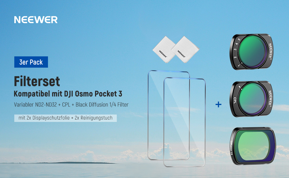 Набір фільтрів NEEWER для DJI Osmo Pocket 3: ND, CPL, Black Diffusion, UV. Захист від засвітлення та творчі ефекти. Сумісний з DJI Osmo Pocket 3.