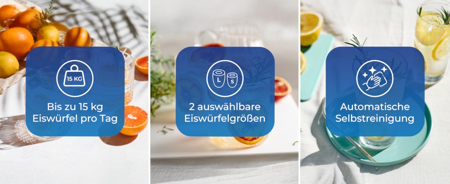 Машина для приготування льоду KLAMER, 2.1 л, чорна: тиха, з таймером, 15 кг/день, 2 розміри кубиків льоду