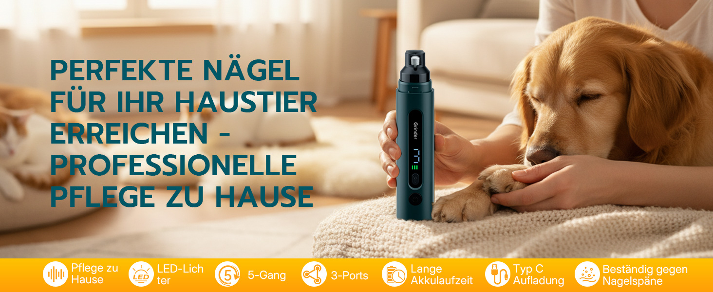 Електричний точило для кігтів домашніх тварин Mcbazel для котів та собак, тихий точило для собак з LED-підсвіткою, регульований з 5 швидкостями, точило для кігтів, алмазний шліфувальний диск