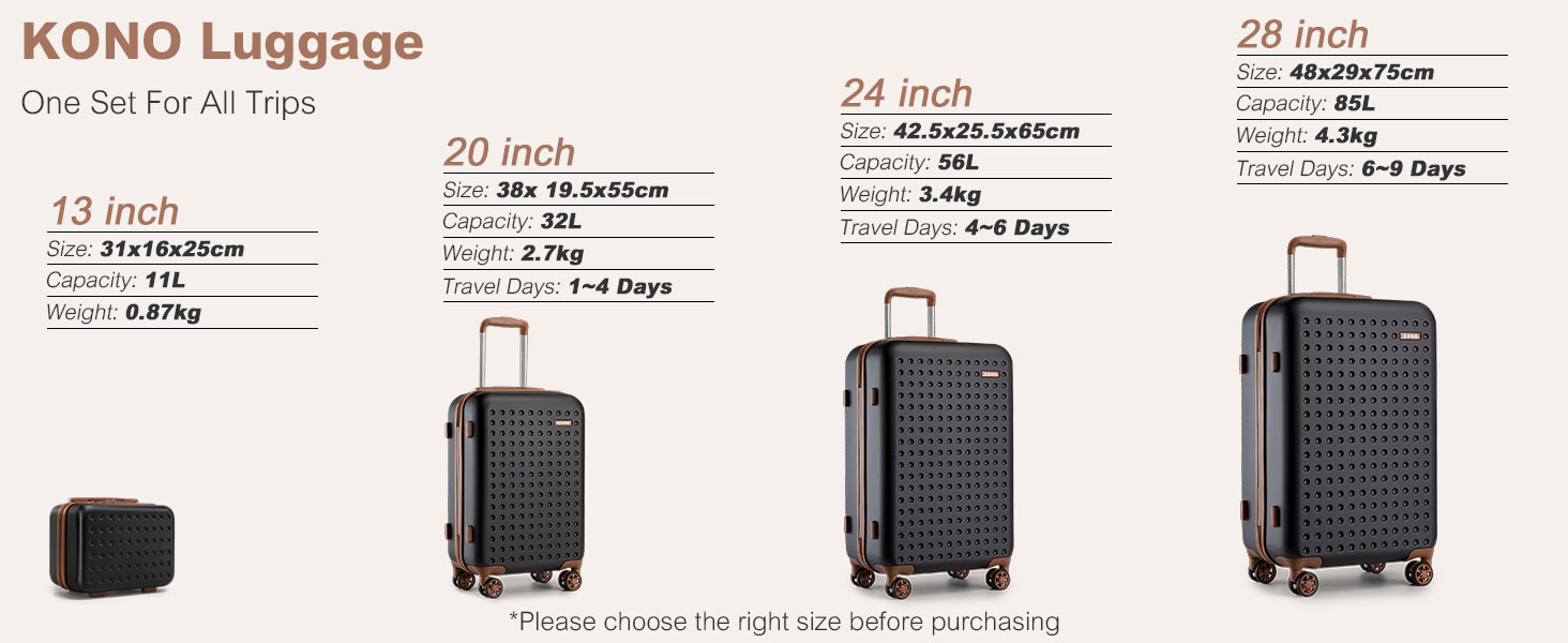 Валіза KONO з ABS пластику, ручна, з TSA замком, 75x48x29 см, набір 4 шт. (білий/чорний)