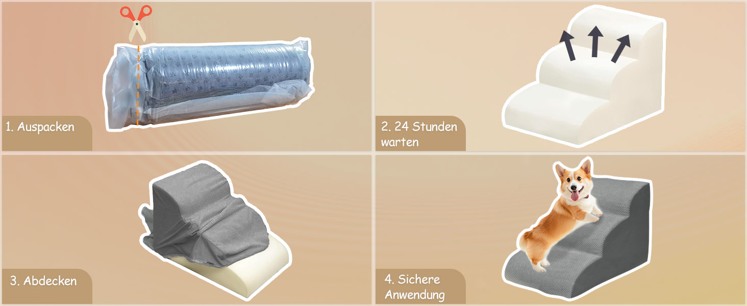 Сходинка для собак Niubya, 62 см, 5 сходинок, для котів та собак, для літніх та поранених тварин, знімний чохол, високощільний пінопласт (сірий)