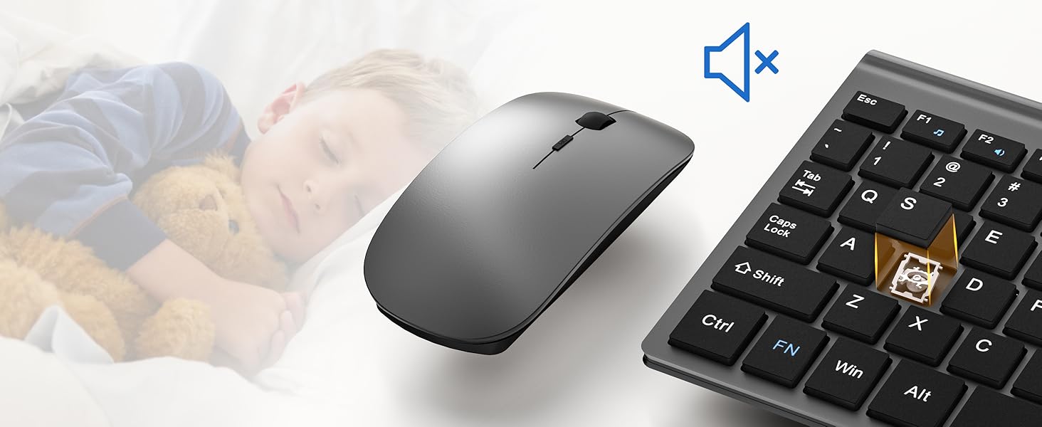 Комплект клавіатури та миші TopMate 2,4G Ultra Slim: тиха клавіатура з перемикачами Schissschalter та миша 2400DPI, USB, з батарейками AA/AAA, для PC/Laptop/Windows/Mac (Рожево-золотий/Білий (Сіро-чорний))