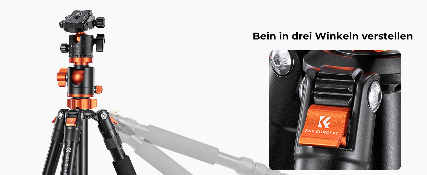 Штатив для камери K&F Concept 170см, T255A4(TM2515T1) з кульковою головкою 360° та функцією однонога штатива, 1/4'' гвинт, компактний туристичний штатив, помаранчевий