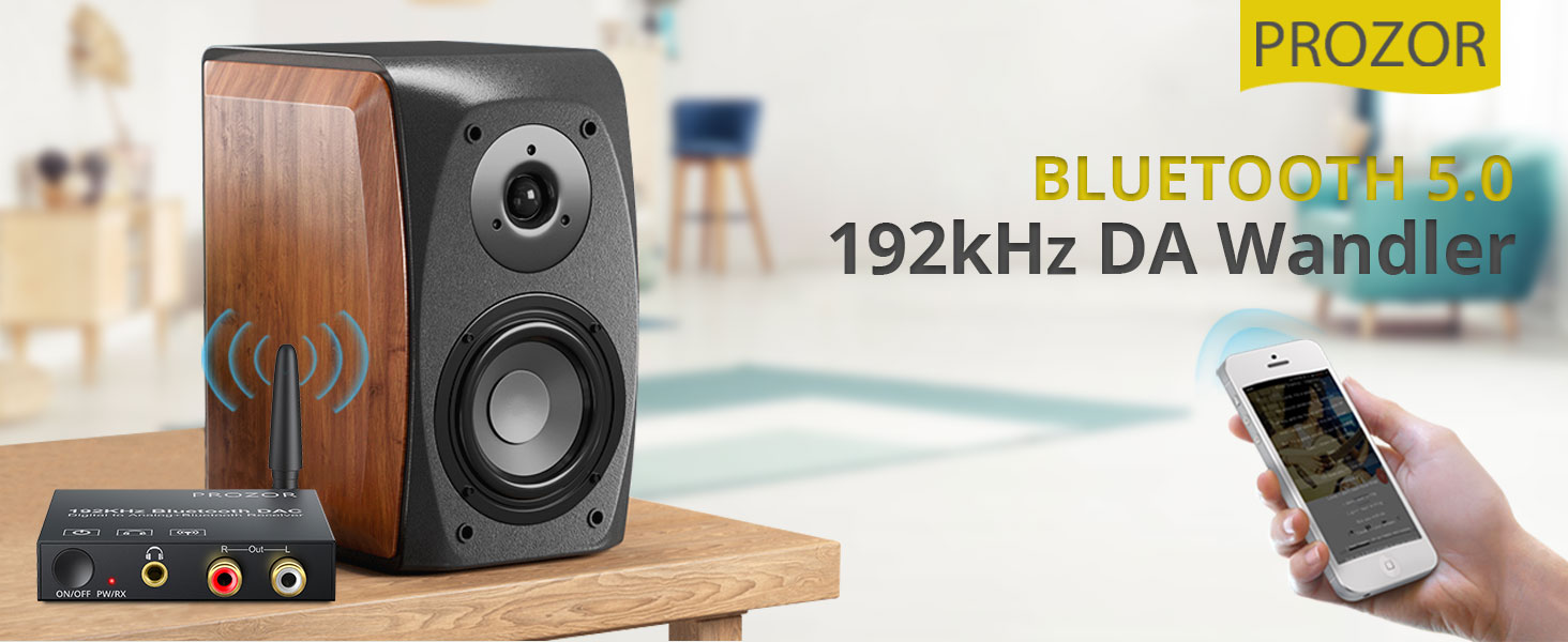 Bluetooth аудіоадаптер PROZOR DAC: Bluetooth приймач з оптичним виходом, Aux/RCA, регулюванням гучності