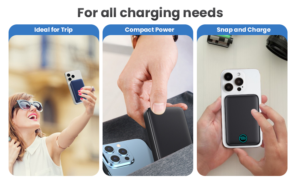 Powerbank MagSafe 10800mAh з LED дисплеєм: швидка зарядка 25W PD, USB-C, для iPhone 16/15/14/13/12, чорний