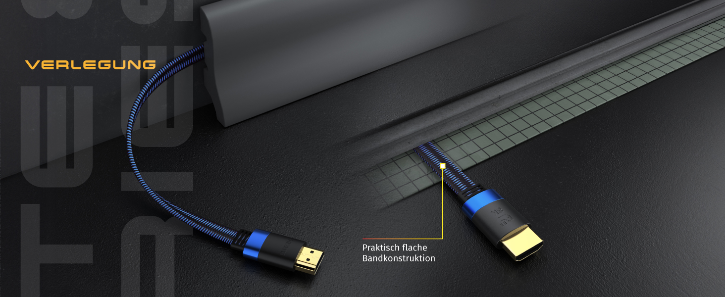HDMI 2.1 кабель 8K Flachband - 3 метри, Ultra High Speed II, Ethernet, eARC, HDR10+, 7680x4320, 120Hz, DSC, тканинна оплетка, для прокладання
