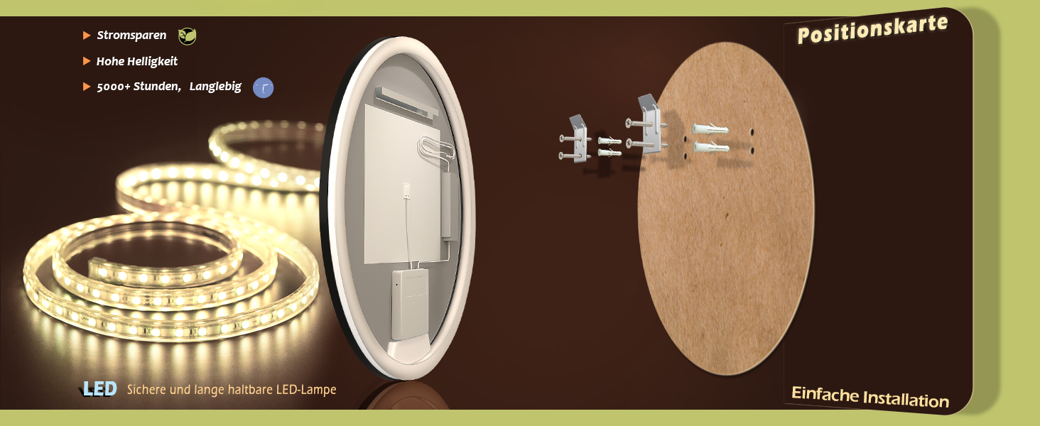 LED дзеркало з сенсором, круглий, індукційне, для макіяжу, з підсвічуванням, регульоване, антизапарник, водонепроникне IP44, для ванної кімнати, настінне, діаметр 70 см