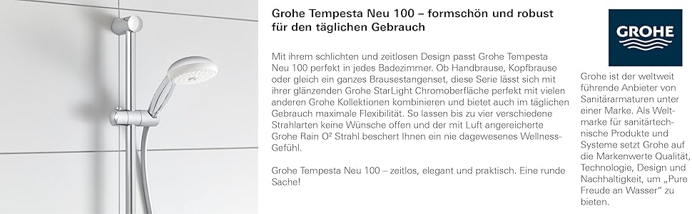 Grohe Tempesta 100 Shower and Shower System, Chrome, 27597001 (Shower rod set 900mm, 3 spray patterns, Chrome)