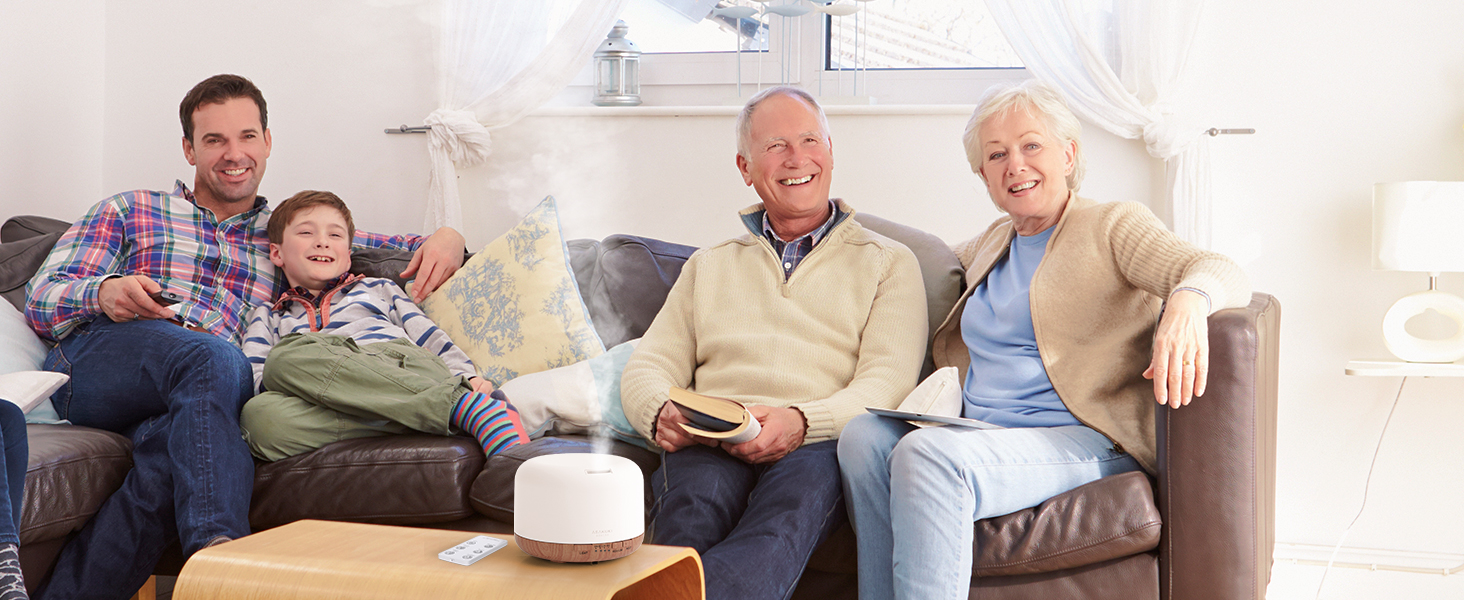 Дифузор аромату ASAKUKI 500 мл, ультразвуковий аромадифузор для ефірних олій, зволожувач повітря з пультом дистанційного керування, автоматичне вимкнення без води, 7 кольорів LED-підсвічування (з олією)