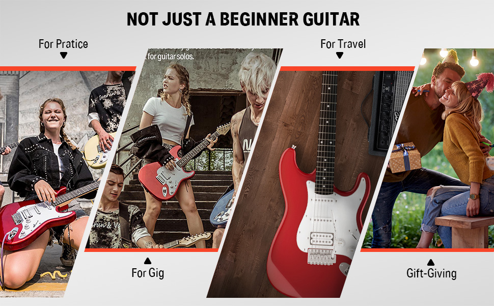 Електрогітара Donner 39 дюймів (праворука) з комплектом: підсилювач, чохол, каподастр, ремінь, струни, тюнер, кабель та медіатори (червоний) DST100-Rot