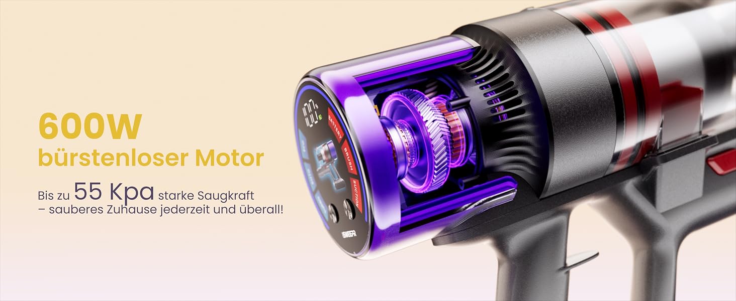 Бездротовий пилосос X7 55Kpa/600W/80Min з LED-дисплеєм, акумуляторний, самостійно заряджається, з антизаплутувальною щіткою, автоматичний режим для килимів, шерсті тварин та твердих поверхонь, золотий