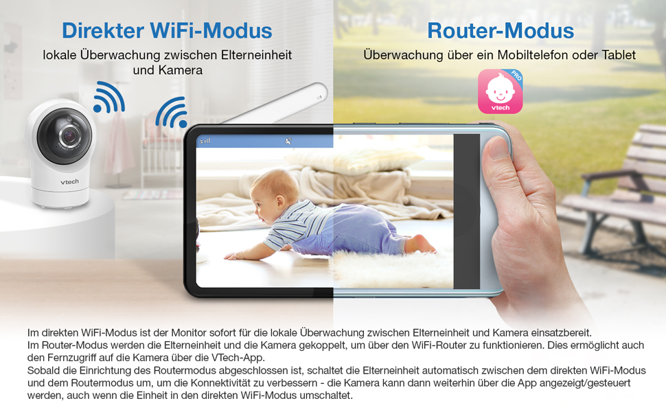 Відеоняня Vtech VM901-1W WiFi з 5-дюймовим HD-дисплеєм, поворотна камера 1080P, мобільний додаток, широкий кут огляду 120°, сумісна з iOS та Android