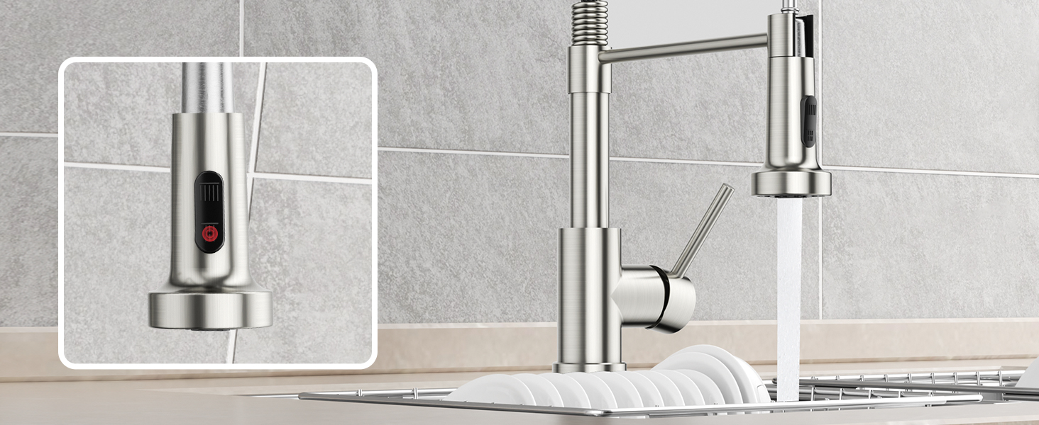 Кухонний змішувач Rainsworth з нержавіючої сталі з двома режимами струменя та висувною лійкою, 360° обертання, висота 45 см