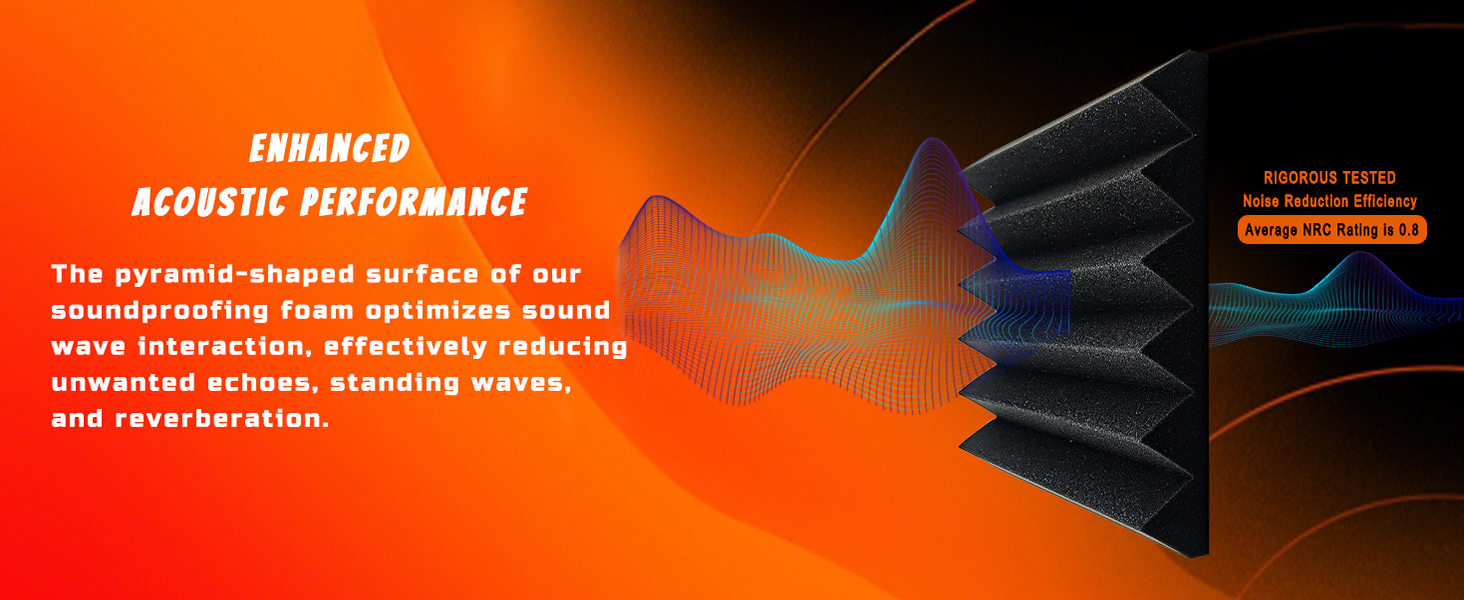 Акустичні панелі зі звукопоглинаючого поролону самоклеючі, 48 шт, пірамідні панелі для шумоізоляції студії та офісу, чорні, 30x30x2.5 см