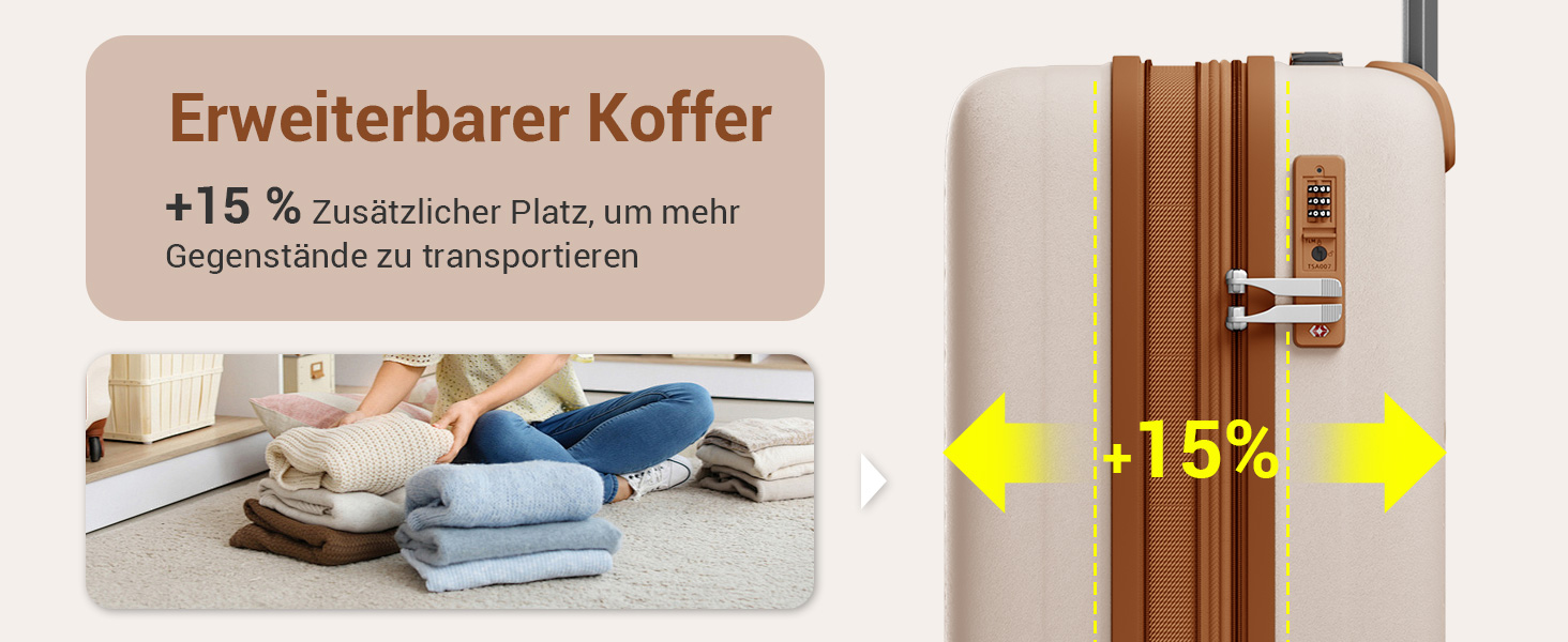 Великий валіза KONO з підсклянником, жорсткий корпус, легкий, поліпропілен, розширюваний, 4 колеса, TSA-замок, чорний/коричневий (кремовий/коричневий), XL