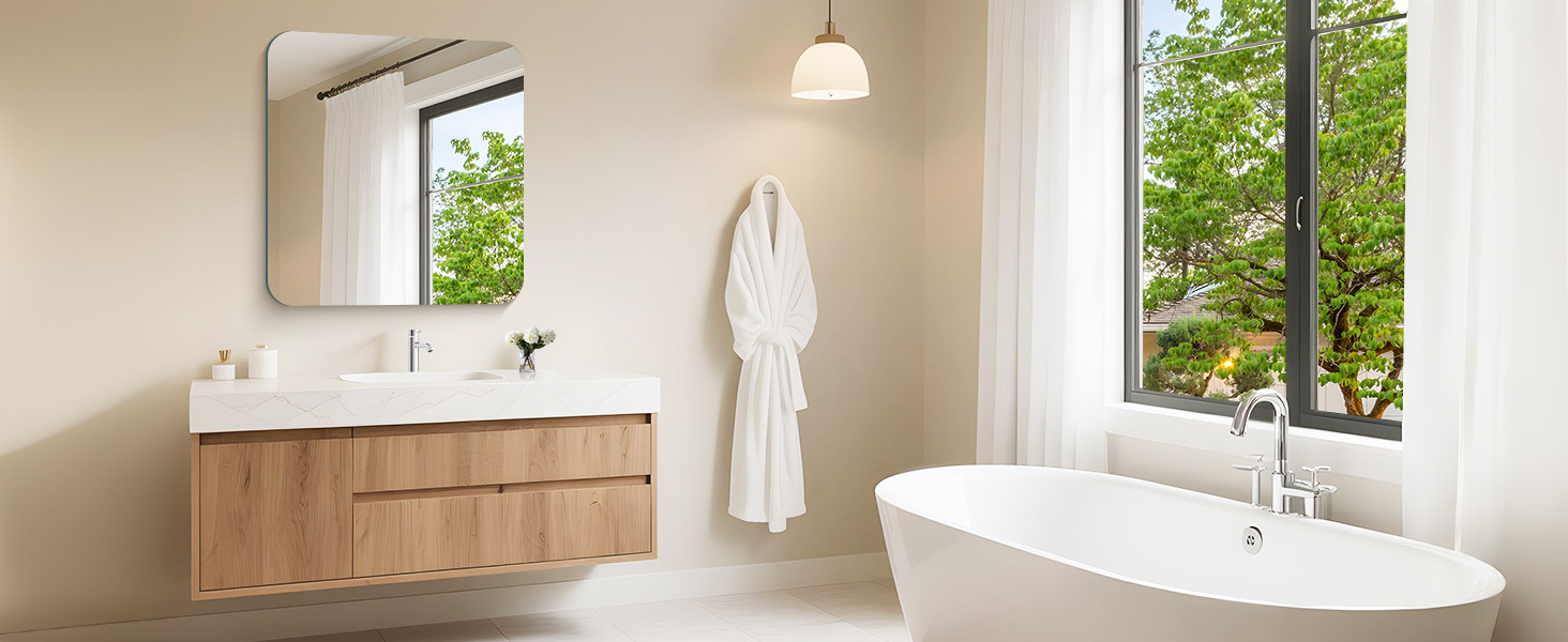 Рамковий настінний дзеркало 75x75 см без рами для ванної, спальні, вітальні. Можливість вертикального та горизонтального кріплення