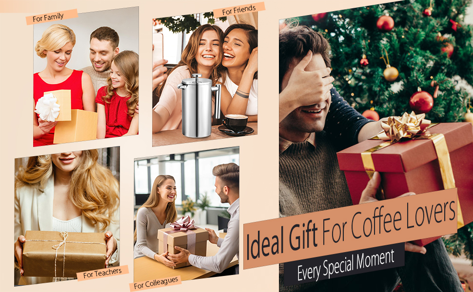 Френч-прес Cafeti, 8 чашок, нержавіюча сталь, подвійні стінки, термоізоляція, портативний, для дому, офісу, кемпінгу, 1000 мл