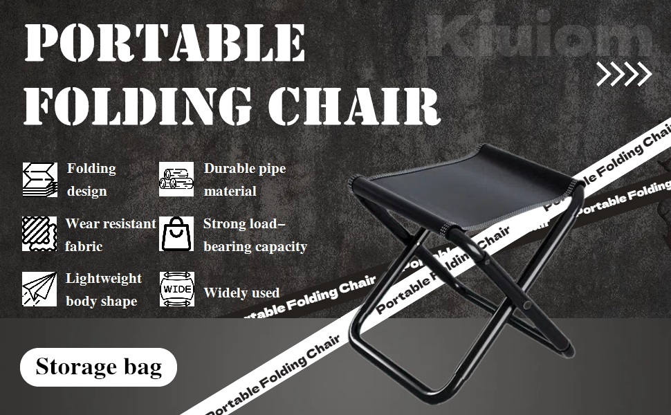Зручний складаний стілець для кемпінгу Kiuiom: рибалка, пікнік, трекінг, полювання, туризм. Чорний. Максимальне навантаження 220 фунтів.