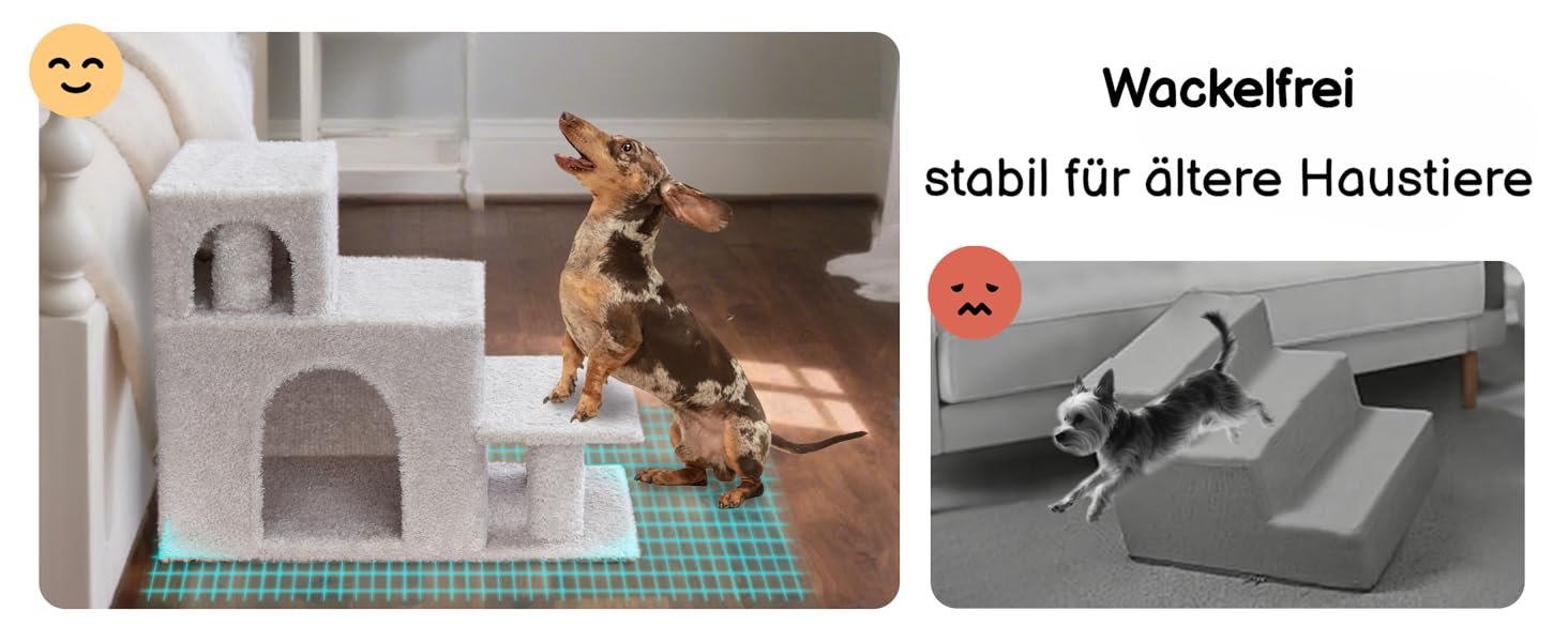 Сходинки для собак Veehoo: 3 сходинки, ліжко, печеринка, для маленьких собак та котів, сірий, 67x34x52 см, до 45 кг