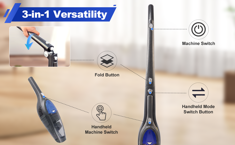 Акіта Бездротовий акумуляторний пилосос 3 в 1: ручний та вертикальний. Легкий, 22.2 В, 150 Вт, для підлоги, килимів, шерсті тварин. (AKU10)