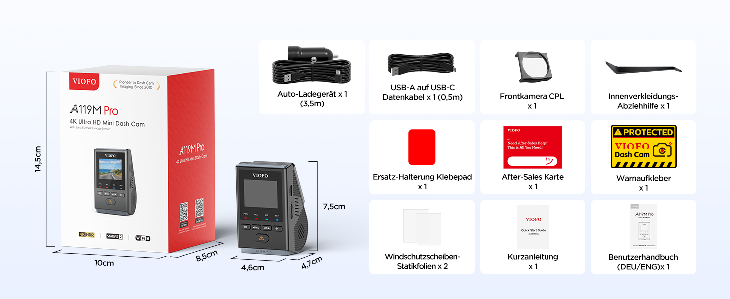 Автомобільний відеореєстратор VIOFO A119M Pro 4K HDR з Wi-Fi 6, GPS, нічною зйомкою, CPL-фільтром та режимом паркування
