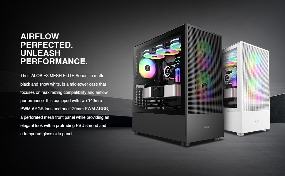 Корпус для ігрового ПК Gamdias Talos E3 Mesh Elite WH, ATX Mid-Tower, 3 x 120 мм ARGB вентилятори, сітчаста передня панель, скляна бічна панель, білий
