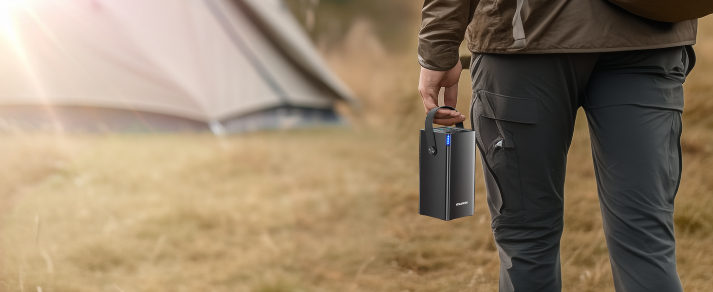 Power Bank Rocoren 50000mAh з 6 портами USB (USB-C та USB-A) для кемпінгу та подорожей. Швидка зарядка 67.5W. Сумісний з iPhone, iPad, планшетами. Чорний