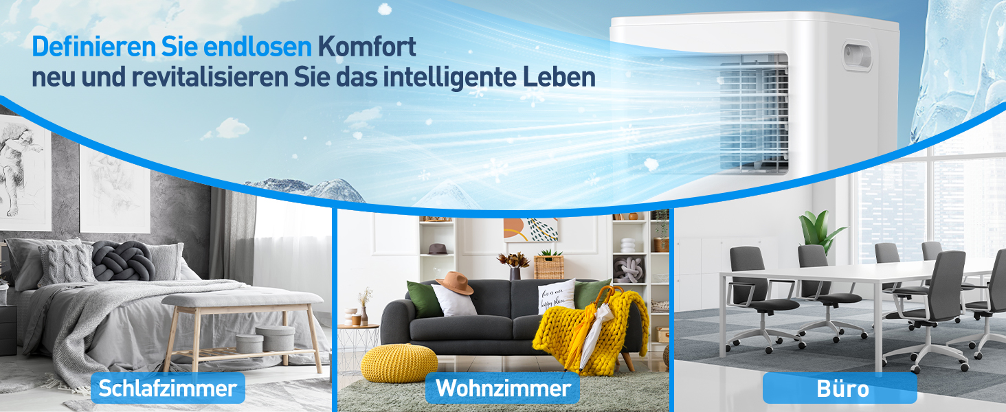 Мобільний кондиціонер Klimaanlage 7000 BTU з 4 функціями: охолодження, осушення, вентиляція, таймер, цифровий дисплей, охолоджувальна площа до 68 м³