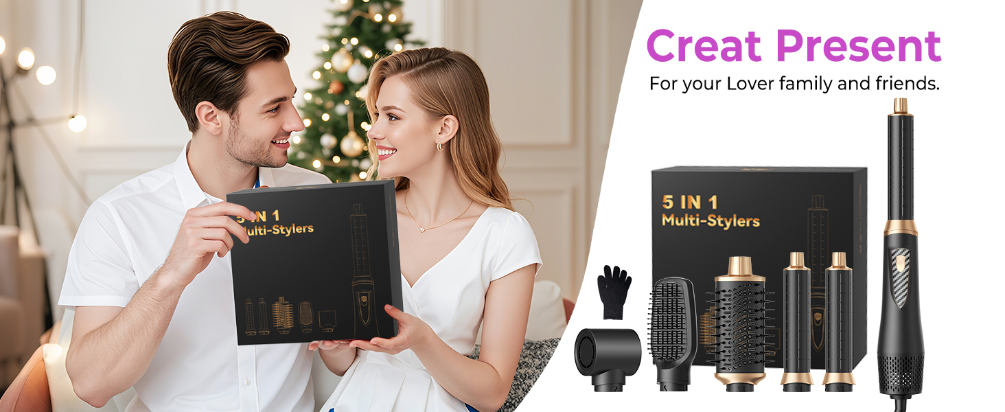 Pro Airstyler 5 в 1: Фен-щітка з іонізацією та насадкою для локонів 30 мм | 1000W, для об'єму, сушіння, випрямлення та локонів (Чорний)