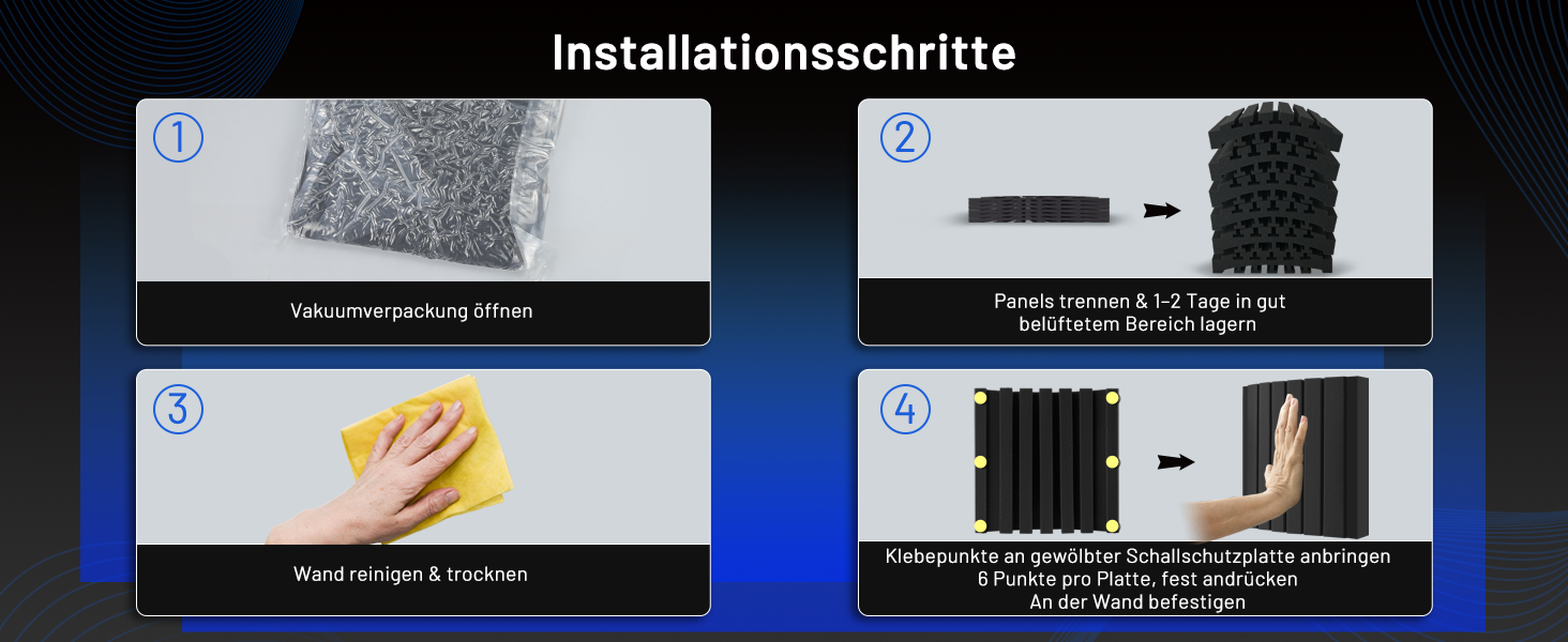 Акустичний поролон для шумоізоляції, панелі звукопоглинаючі самоклейні 30x30x7.5 см, набір 24 шт. з 150 двосторонніми клейкими накладками