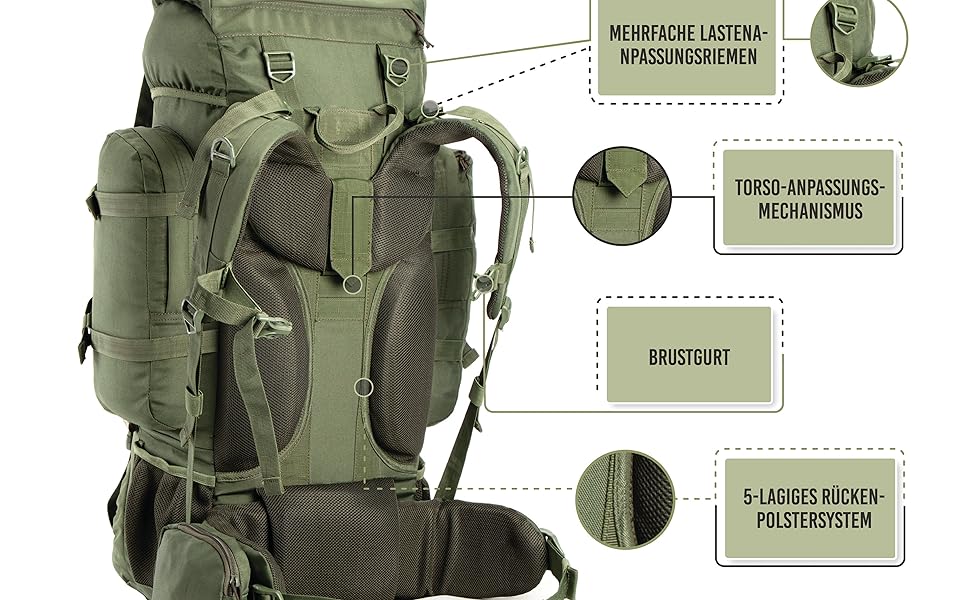 Tripole Rucksack from the Colonel Series with Internal Frame - Featuring Detachable Daypack and Rain Cover