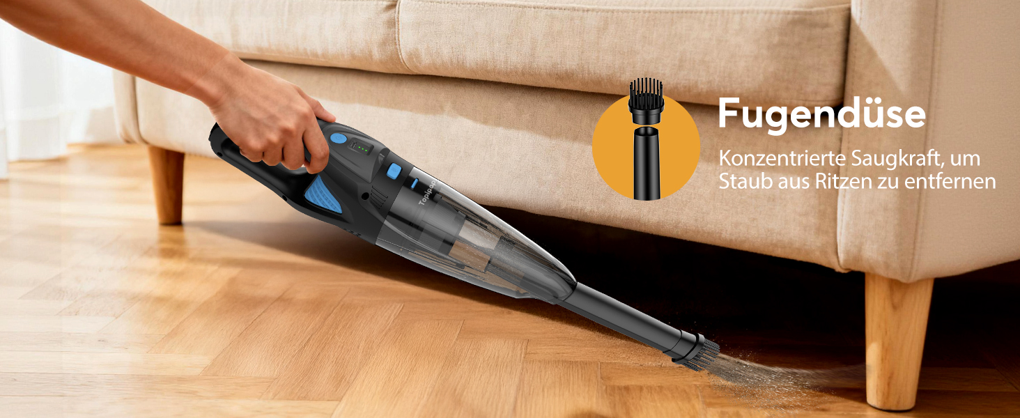 Акумуляторний пилосос Topipop Handstaubsauger 25000Pa з HEPA-фільтром для дому, авто, шерсті тварин (чорний)