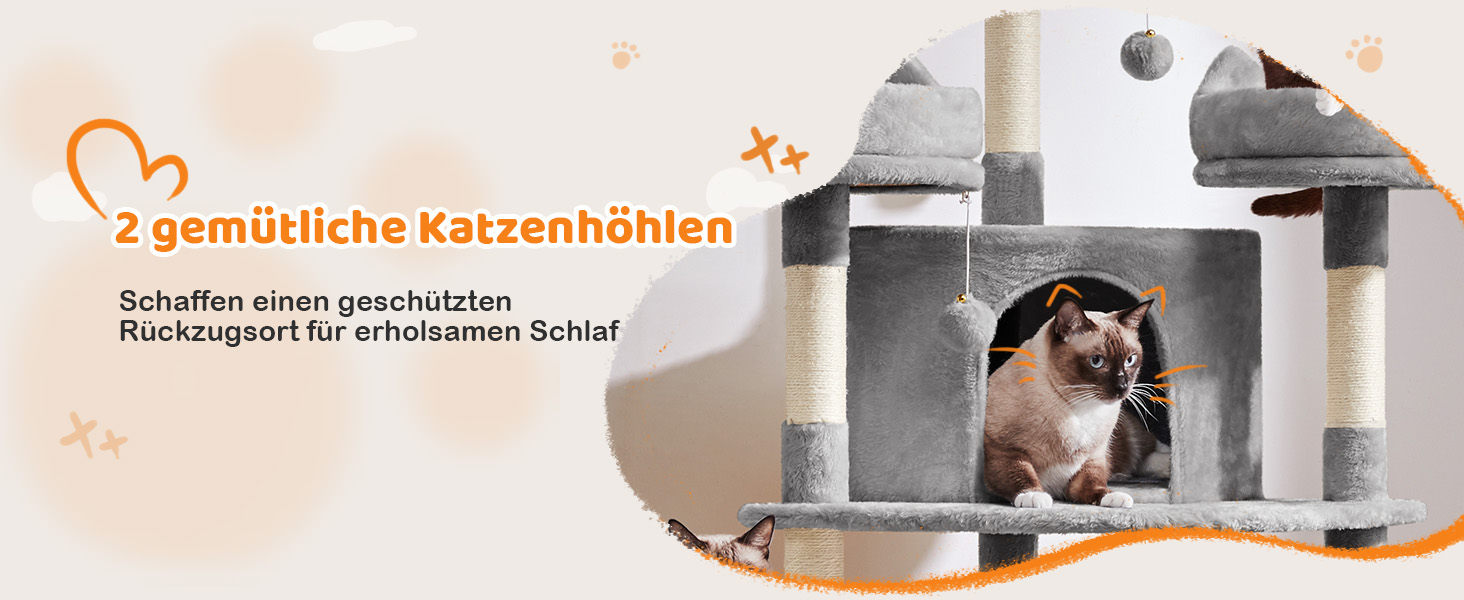 Кігтеточка-комплекс Yaheetech для котів, 174 см, велика, з 3 платформами, сірий