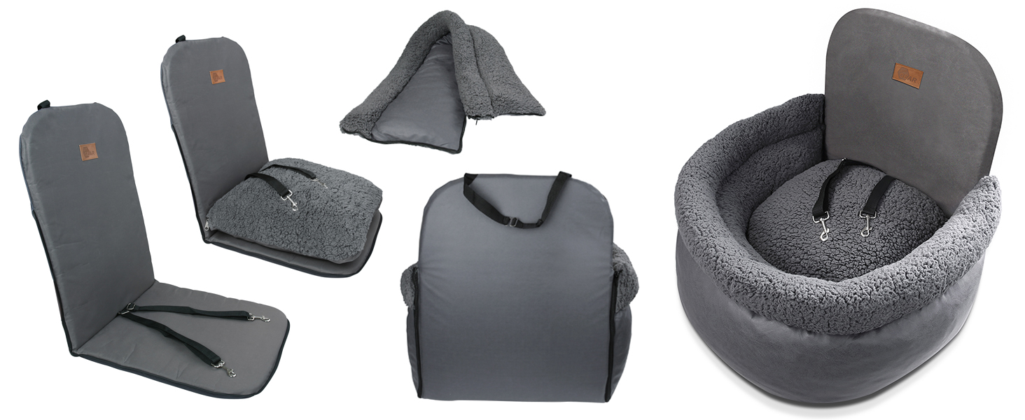 GEAR Frontera: безпечний авто-кошик для собак з регульованими повідцями та ортопедичною тканиною Тедді для передніх та задніх сидінь