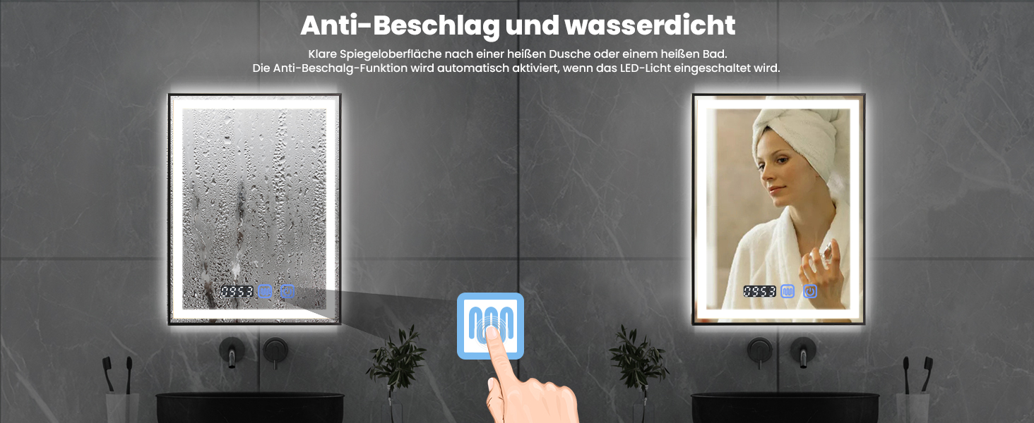 Дзеркало YOURLITE з підсвічуванням 70x50 см, LED дзеркало для ванної кімнати з сенсорним вимикачем, годинником, 3 кольори світла, регулювання яскравості, антизапарник, пам'ять, срібний (чорний, 80x60 см)