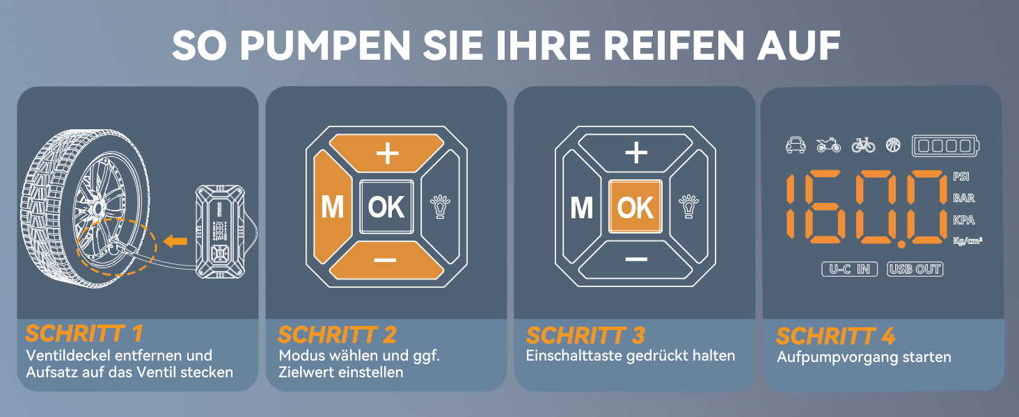 Портативний пусковий пристрій 8000A з повітряним компресором 160 PSI для бензинових та дизельних двигунів (до 10 л), з дисплеєм та аварійною світлодіодною лампою