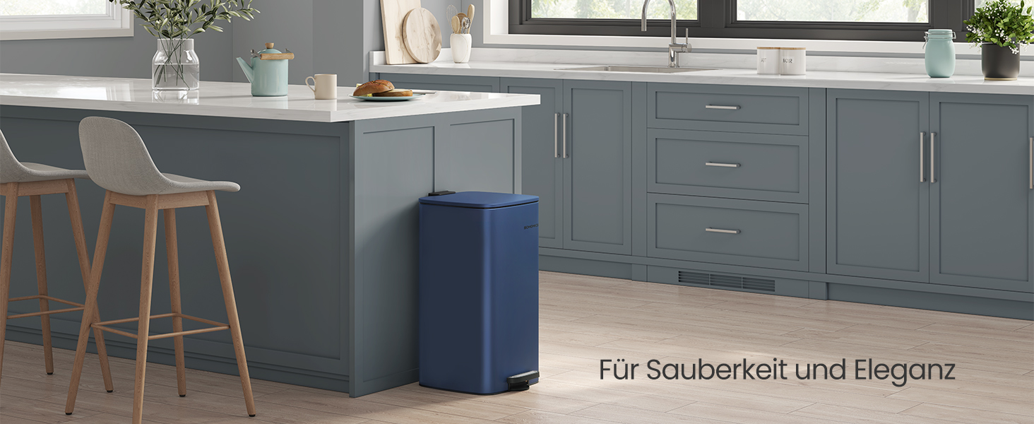 Відро для сміття SONGMICS з педаллю, 30 л, сталеве, з внутрішнім відром, Soft-close, LTB592E01 (темно-синій)