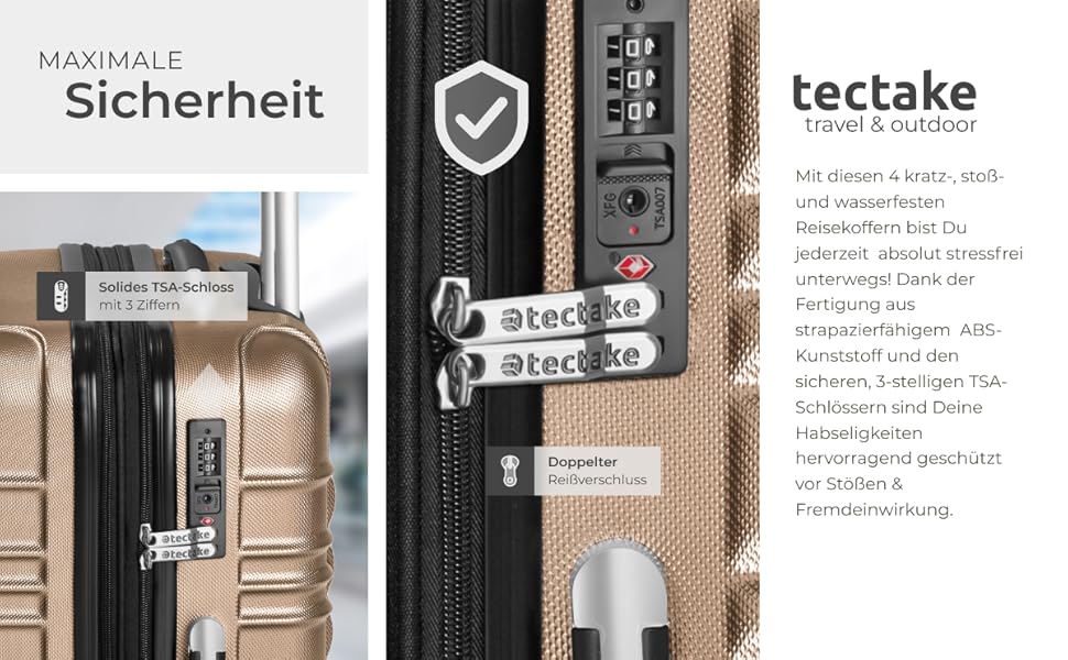 Набір валіз Tectake® 4 шт. з TSA замком, жорсткий корпус, набір валіз-роликів, ABS, 4 колеса, поворот на 360°, телескопічна ручка - зелений (шампань)