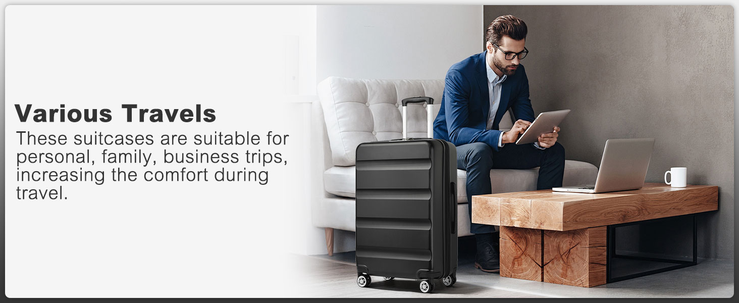 Чемодан-валіза KONO з розширенням, жорсткий корпус, великий розмір XL, з TSA-замком та 4 подвійними колесами, ідеальний для подорожей та бізнесу, 75x47.5x29.5 см, чорний