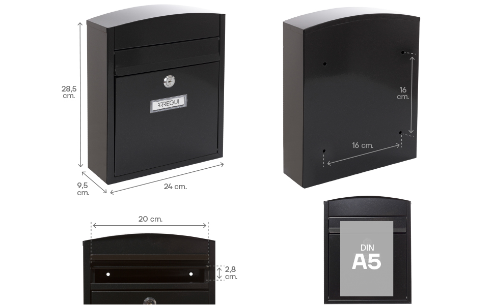 Поштовий ящик ARREGUI Compact E5731 сталевий, білий (S, DIN A5), настінний, водонепроникний, з табличкою для імені, 2 ключі, легкий монтаж