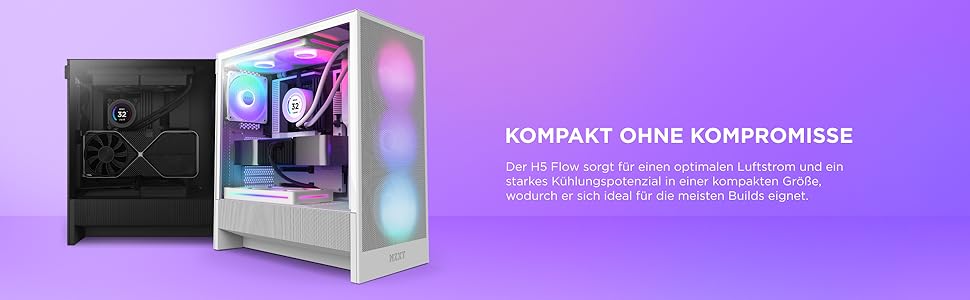 Корпус ПК NZXT H5 Flow Black - компактний ATX Mid-Tower для ігор з високою вентиляцією, 2 x 120mm вентилятори, підтримка радіаторів 360mm та 240mm, система кабельного менеджменту, скляна панель, 2024