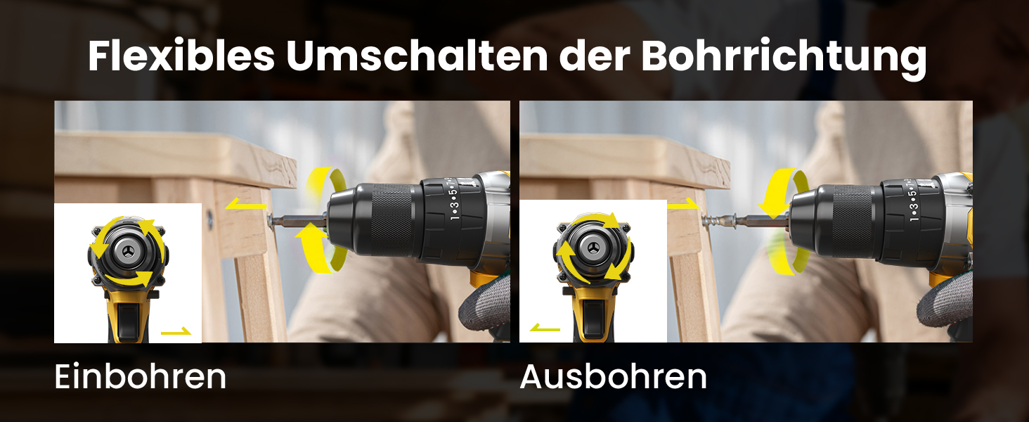 Акумуляторний дриль-шуруповерт 21V з 2 акумуляторами 2000mAh, 45Nm, 25+3 ступені крутного моменту, 10мм патрон, 27 предметів + кейс для домашніх DIY проектів