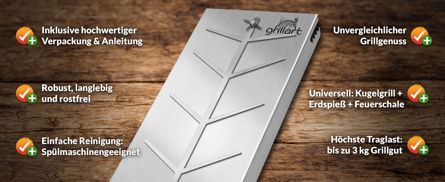 Grillart® XXL Преміум дошка для лосося з нержавіючої сталі – поворотна на 180° та з 5-позиційним регулюванням – для гриля та вогнища – міцна фурнітура для гриля – 55 см завдовжки та 18 см завширшки